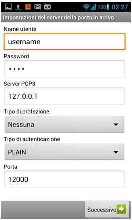 8) Ora se tutto é andato per il verso giusto vi comparirà la schermata in cui dovrete configurare il server di invio per le email.