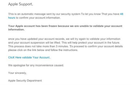 support apple phishing falsa mail