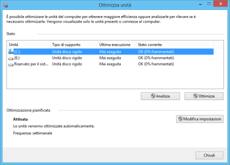 Windows 8 Deframmentare il disco fisso