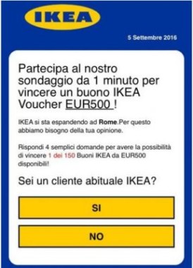finto sondaggio Ikea WhatsApp